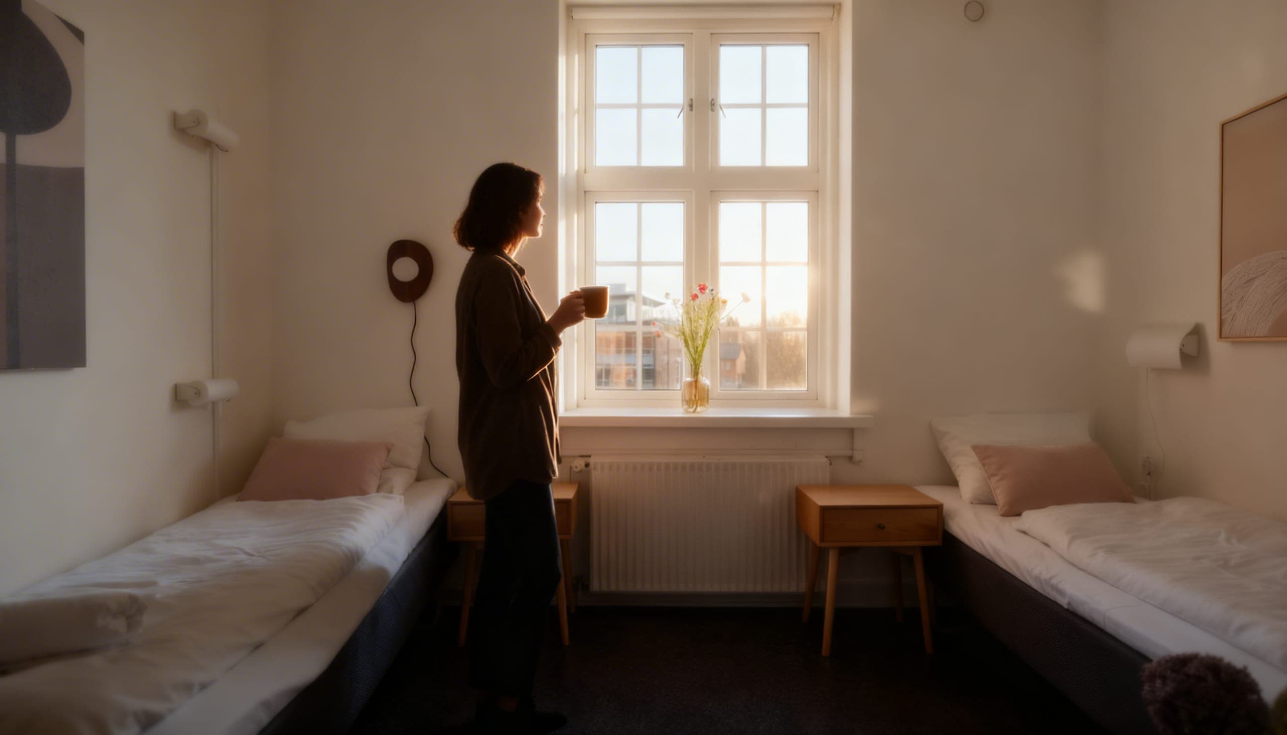 Guest at the window with morning light