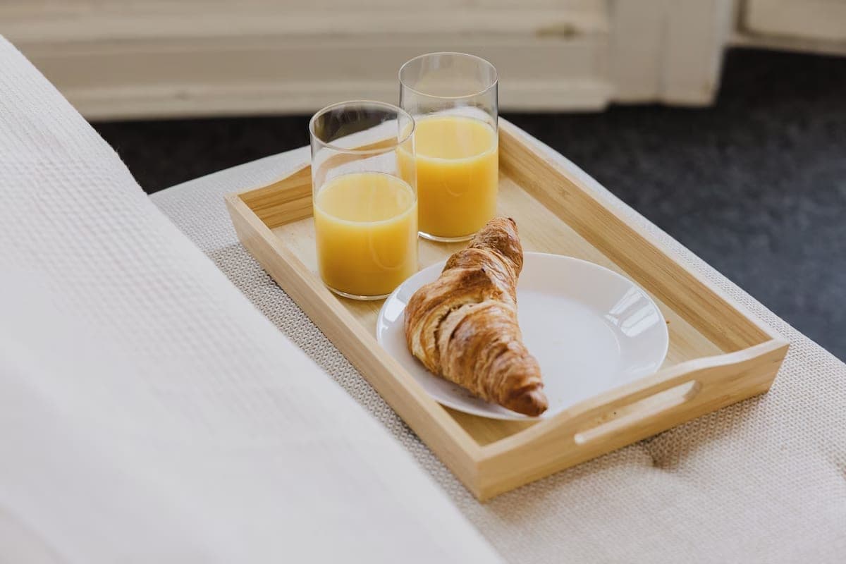 Breakfast tray on the bed