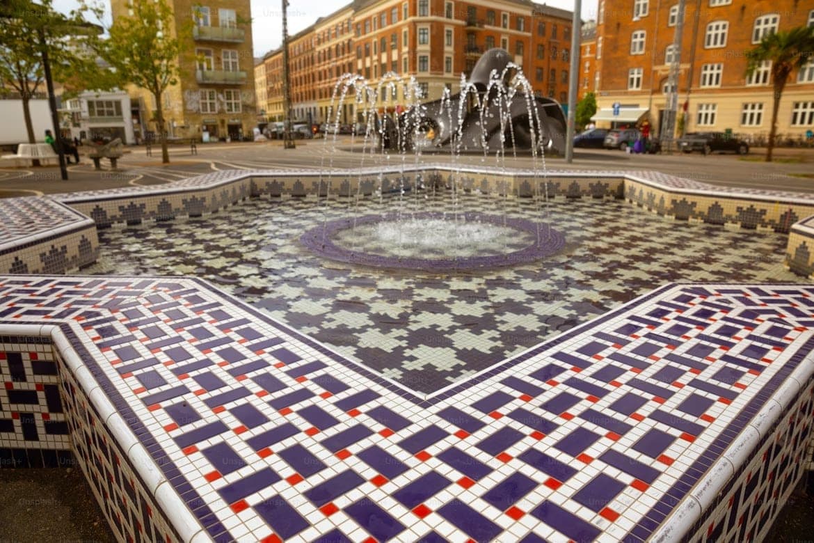Tiled fountain in a Nørrebro city square